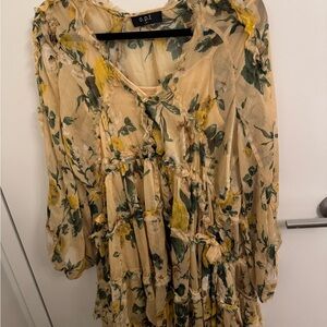 o.p.t Floral Tiered Cream Dress with Yellow & Green Print